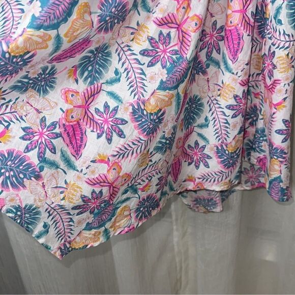 Tommy Bahama 7 White Fuchsia Teal Blue Gold Floral Tropical Cotton Dress - Picture 5 of 14